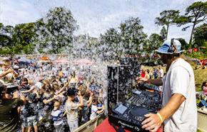 The bubble disco at Fantastic Fete - families dance to a DJ while bubble machines fill the air with bubbles